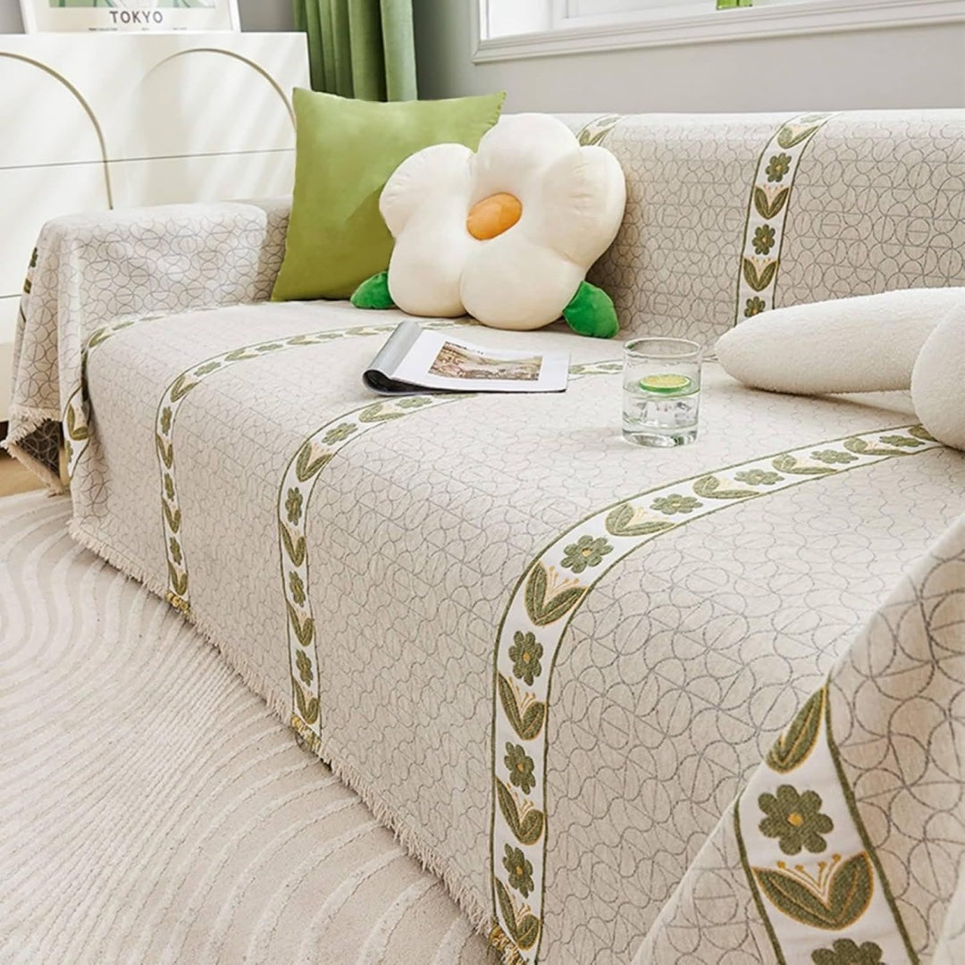 Divano confortevole Copripoltrona beige ciniglia, copridivani ciniglia, beige