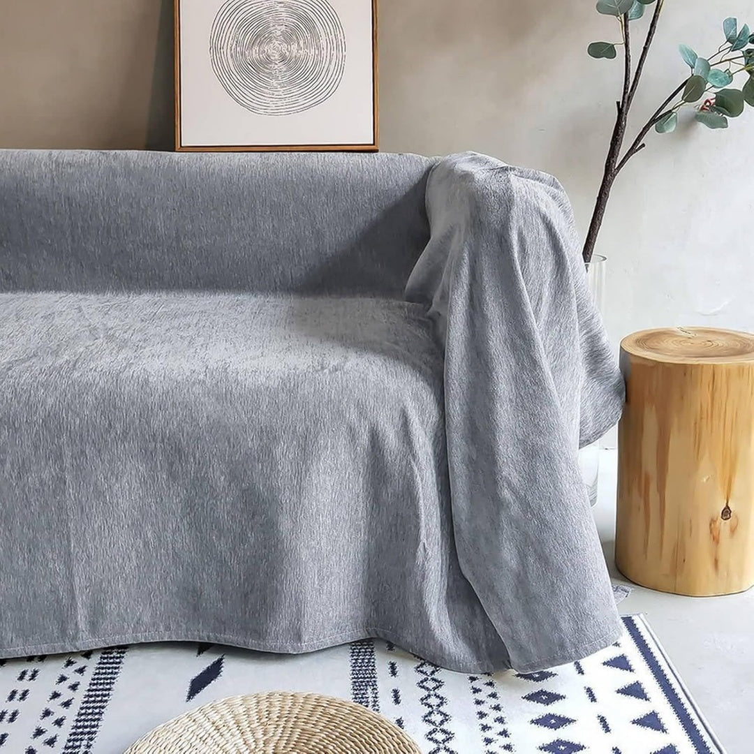 Divano confortevole KnSam Copripoltrona pranzo, ciniglia antiscivolo, grigio